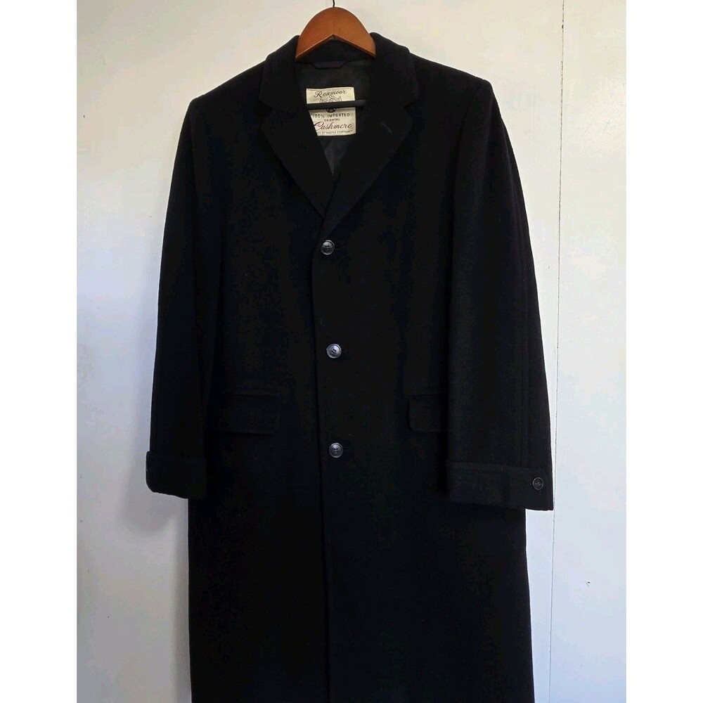 Vintage Rexmoor Coat Mens XL 100% Cashmere Classic Black Overcoat Peacoat Winter
